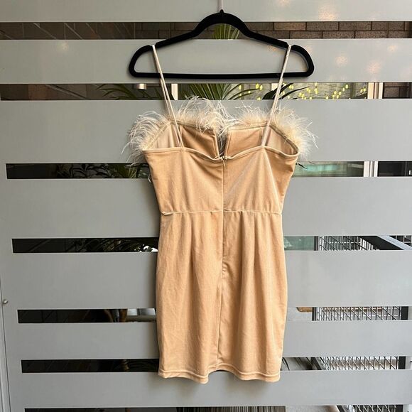 Superdown Cream Mini Dress with Feather Detail - Picture 3 of 6